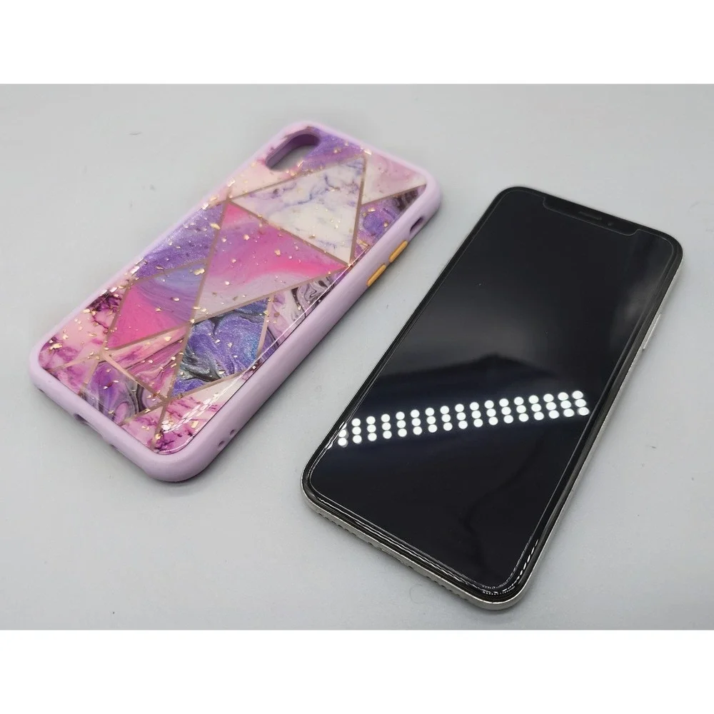 Apple iPhone X Silver with Purple Marble Case *AS IS* [147424-1]